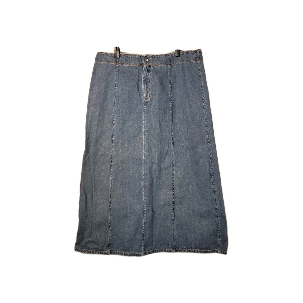 First Issue Liz Claiborne Denim Maxi Skirt Size 18 Med Wash Blue A-Line Cotton